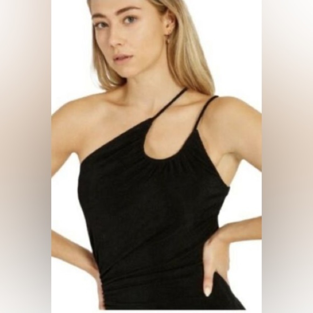 NWT Misha Collection Black X Revolve Vanina One Shoulder Side cut Dress Size 8 - Picture 4 of 13
